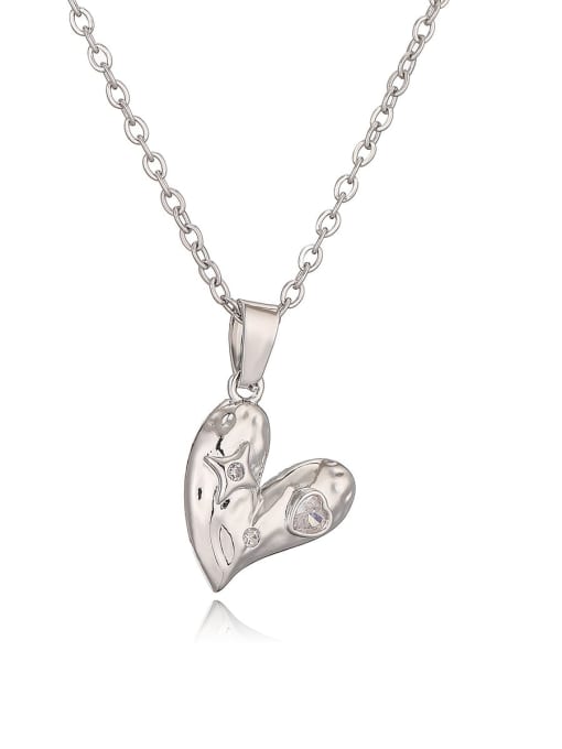 24441 Brass Cubic Zirconia Heart Minimalist Necklace