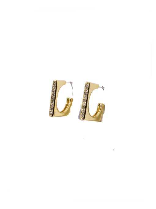 Square Zircon Earrings Brass Cubic Zirconia Geometric Minimalist Stud Earring