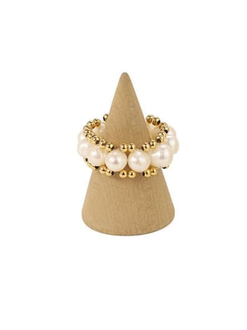 White Pearl Brass Freshwater Pearl Geometric Hip Hop Band Ring