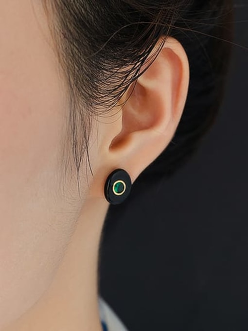 Five Color Brass Rhinestone Enamel Oval Minimalist Stud Earring 1