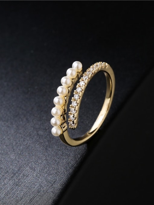 AOG Brass Imitation Pearl Geometric Minimalist Band Ring 1