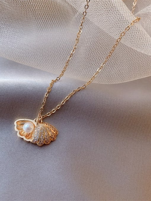 Papara Zinc Alloy + Imitation Pearl Shell shape Trend Necklace