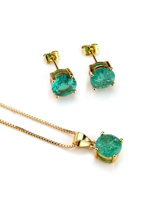 Gold Plated green zircon Brass Round Cubic Zirconia Earring and Necklace Set