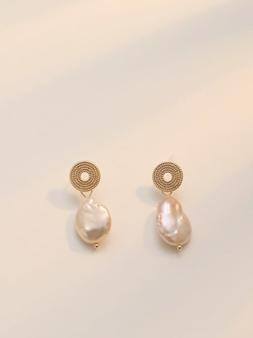 14K  gold Copper Freshwater Pearl White Geometric Minimalist Drop Trend Korean Fashion Earring