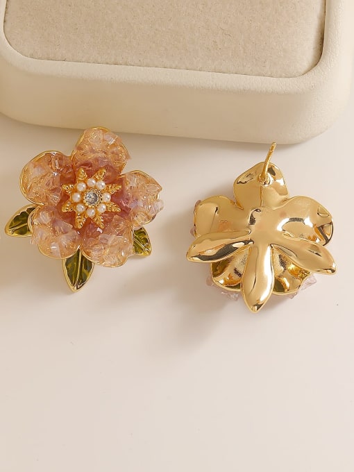 HYACINTH Brass Natural Stone Flower Dainty Stud Earring 2