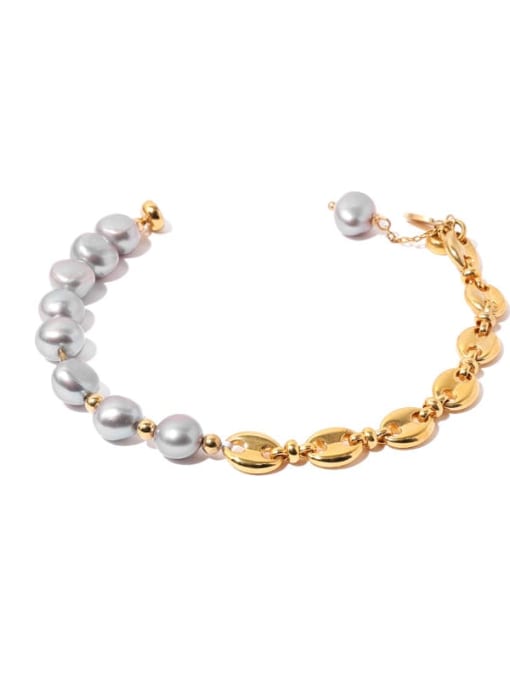 TINGS Brass Freshwater Pearl Geometric Vintage Beaded Bracelet