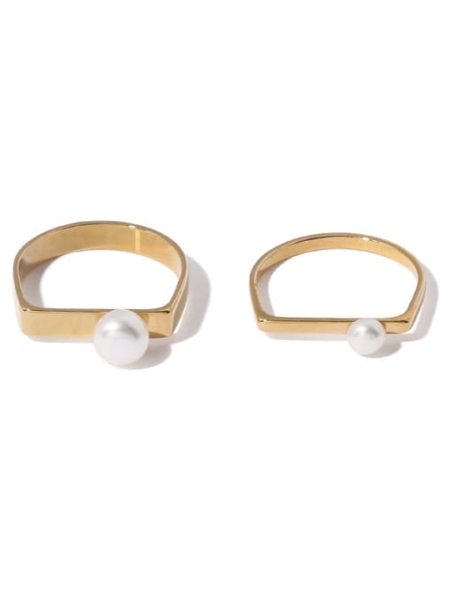 ACCA Brass Imitation Pearl Geometric Minimalist Band Ring 0