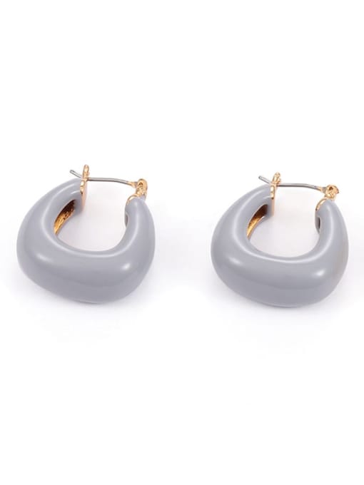Grey oil drop Brass Enamel Geometric Minimalist Huggie Earring