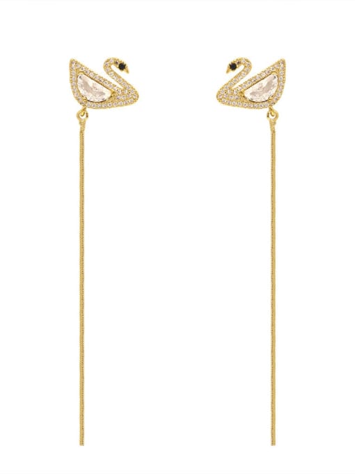 14k Gold Brass Cubic Zirconia Swan Trend Threader Earring
