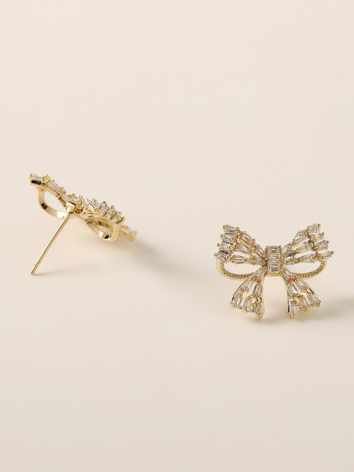 HYACINTH Brass Cubic Zirconia Bowknot Vintage Stud Trend Korean Fashion Earring 3
