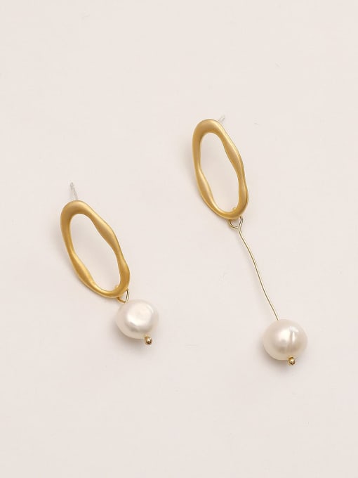 Dumb gold ab Brass Imitation Pearl Asymmetry Geometric Minimalist Drop Trend Korean Fashion Earring