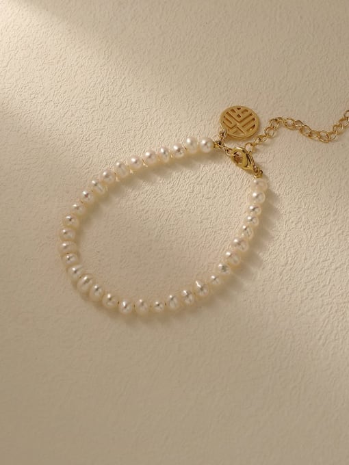 HYACINTH Brass Imitation Pearl Geometric Minimalist Beaded Bracelet 3