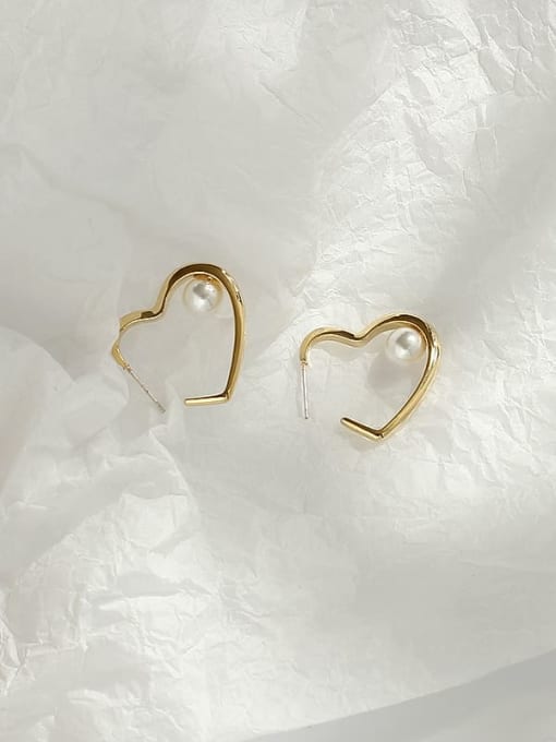 HYACINTH Copper Imitation Pearl Heart Minimalist Stud Trend Korean Fashion Earring 3