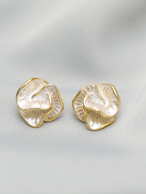HYACINTH Brass Enamel Flower Minimalist Stud Earring 1