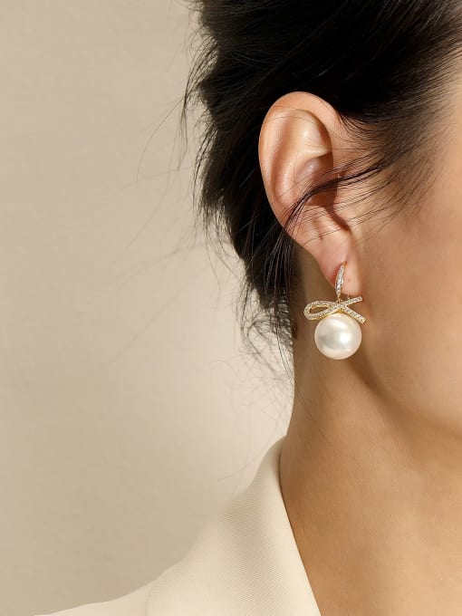 HYACINTH Brass Imitation Pearl Geometric Minimalist Hook Trend Korean Fashion Earring 1
