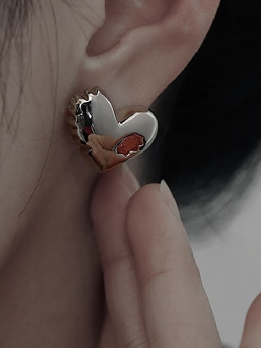 TINGS Brass Cubic Zirconia Heart Vintage Stud Earring 1