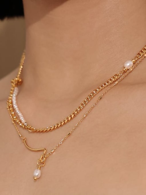 Five Color Brass Imitation Pearl Irregular Vintage Necklace 1