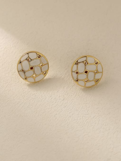 14k gold+white Brass Enamel Geometric Vintage Stud Trend Korean Fashion Earring