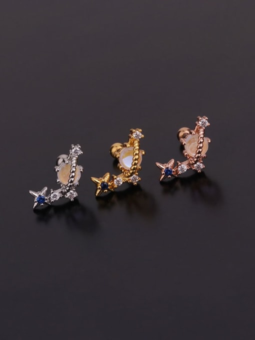 HISON Brass with Cubic Zirconia Multi Color Flower Minimalist Stud Earring(single) 3