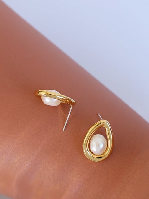 Five Color Brass Imitation Pearl Water Drop Vintage Stud Earring 2