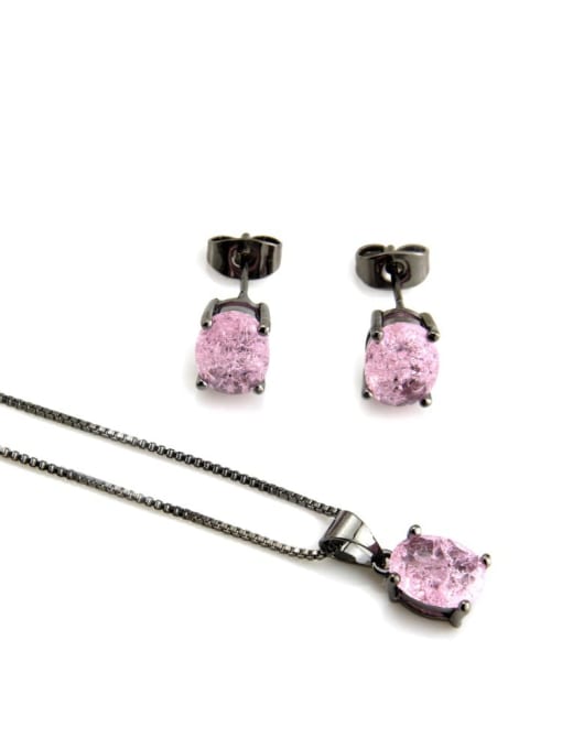 Black coated zircon powder Brass Round Cubic Zirconia Earring and Necklace Set