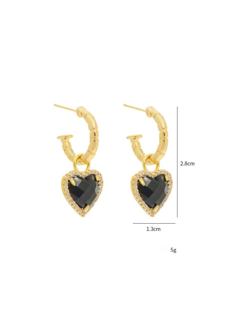 YOUH Brass Cubic Zirconia Black Heart Vintage Drop Earring 2