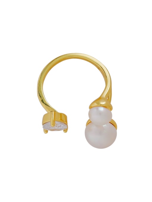 HYACINTH Brass Imitation Pearl Irregular Minimalist Band Ring 0