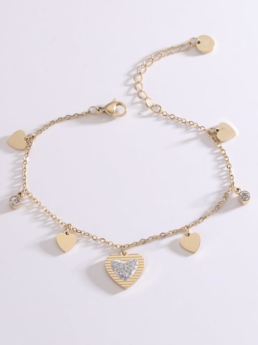 31649 Bracelet Titanium Steel Cubic Zirconia Heart Minimalist Necklace