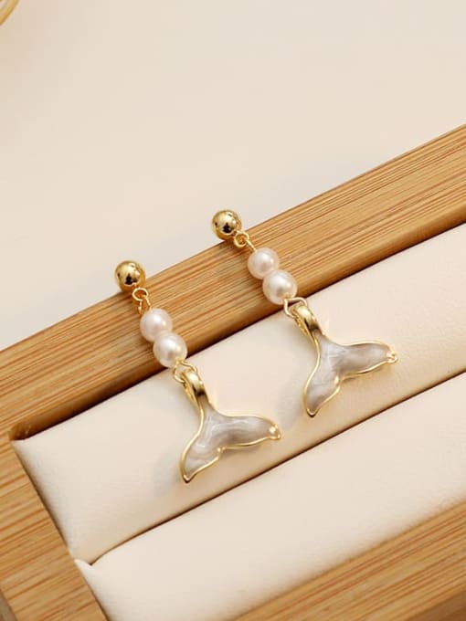 HYACINTH Copper Imitation Pearl Geometric Cute Drop Trend Korean Fashion Earring 1
