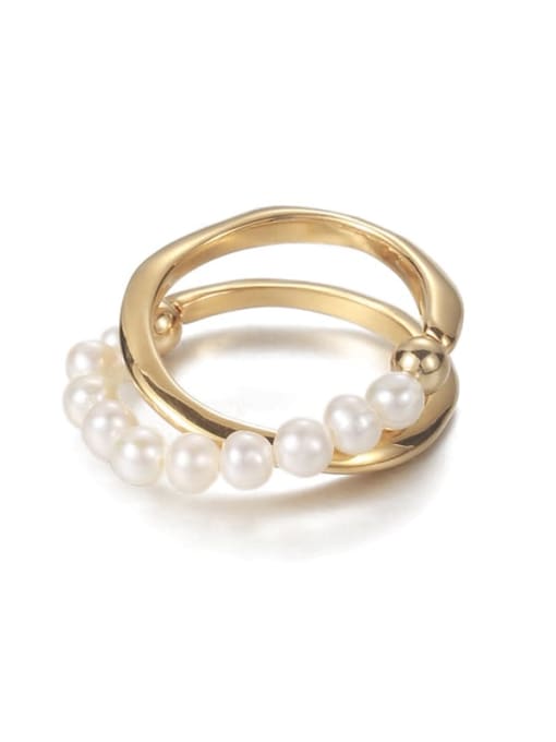 Five Color Brass Imitation Pearl Geometric Hip Hop Stackable Ring 3