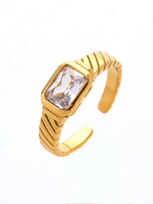 Golden+ White Stainless steel Glass Stone Geometric Minimalist Band Ring