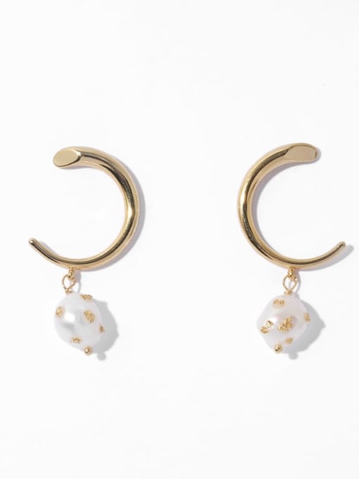 TINGS Brass Imitation Pearl Geometric Vintage Stud Earring 2