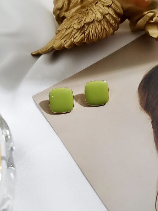Avocado Green Copper Enamel Geometric Minimalist Stud Trend Korean Fashion Earring
