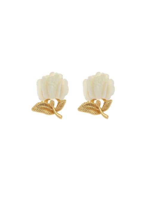 Five Color Brass Resin Rosary Flower Cute Stud Earring 0