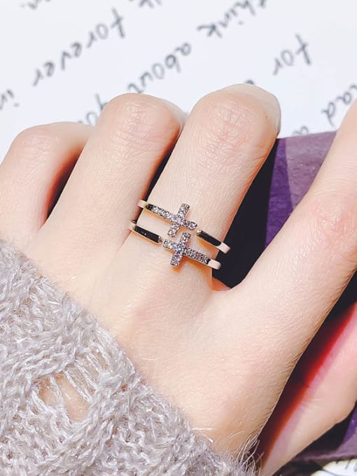 7 Alloy +Cubic Zirconia White Cross Trend Band Ring/ Free Size Ring