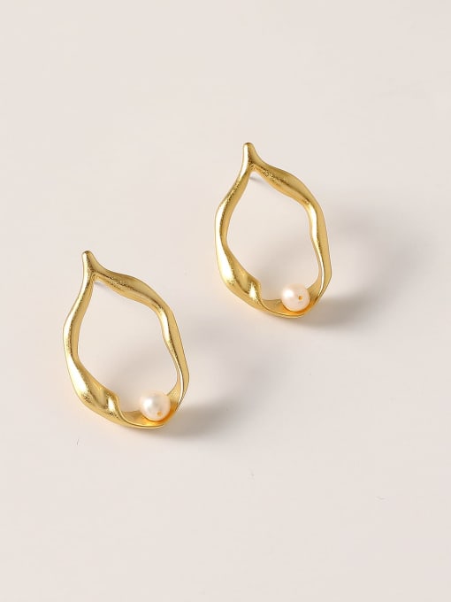 HYACINTH Brass Imitation Pearl Geometric Minimalist Stud Trend Korean Fashion Earring