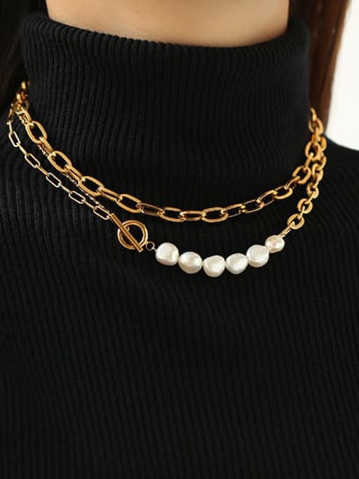 ACCA Brass Freshwater Pearl Geometric Vintage Necklace 0