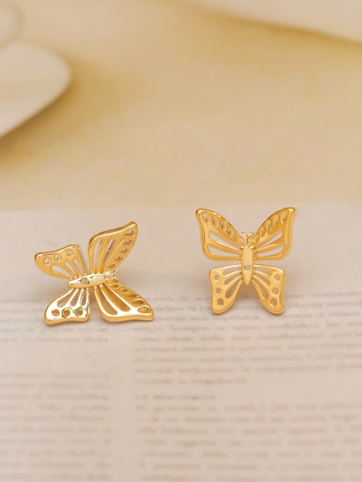 HYACINTH Brass Imitation Pearl Butterfly Minimalist Stud Earring 1