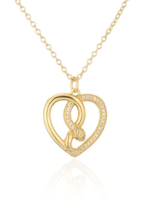 21973 Brass Cubic Zirconia Heart Vintage Necklace
