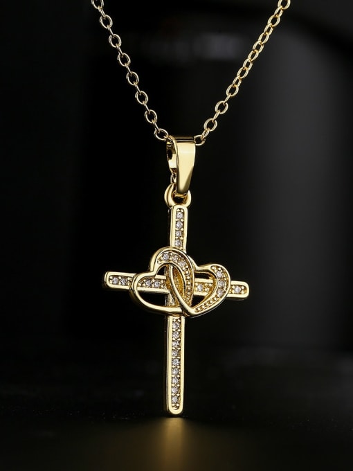 AOG Brass Cubic Zirconia Cross Vintage Necklace 2