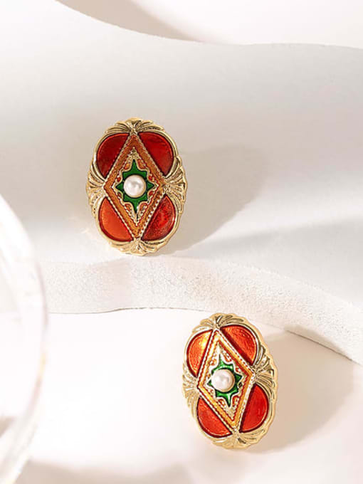 Five Color Brass Enamel Geometric Vintage Stud Earring 2