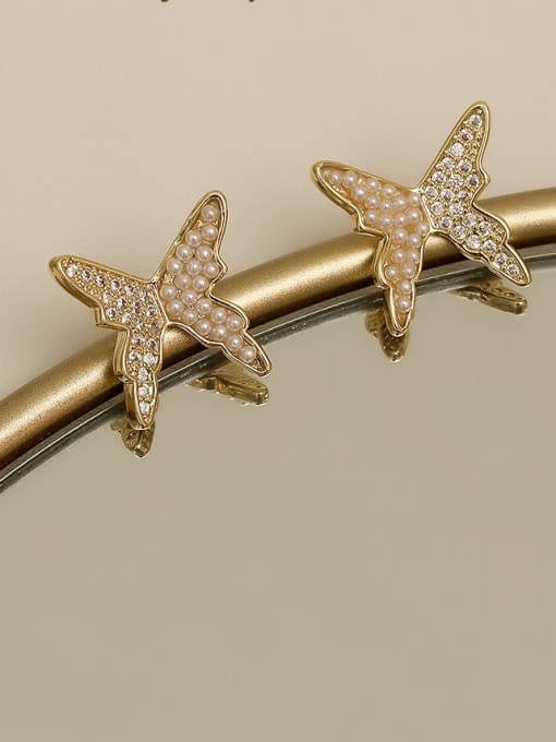HYACINTH Copper Imitation Pearl Butterfly Vintage Stud Trend Korean Fashion Earring 1