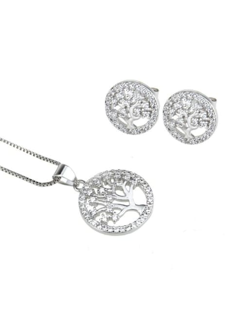 renchi Brass Cubic Zirconia Minimalist Tree Earring and Necklace Set 1