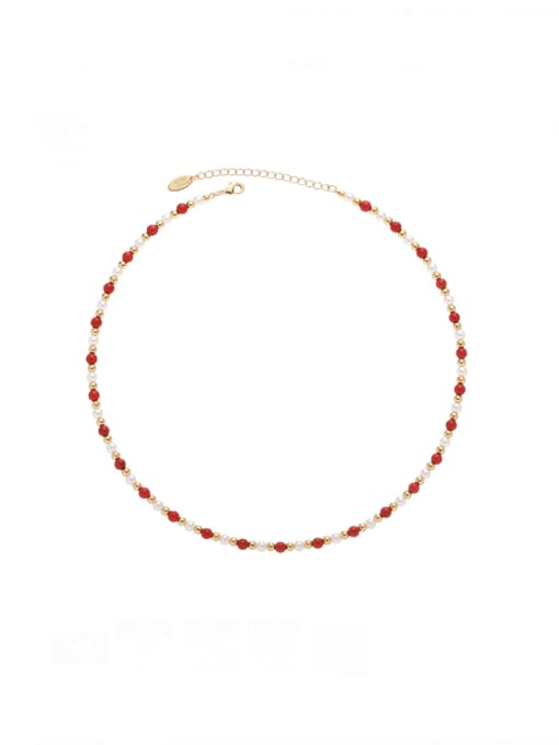 Five Color Brass Imitation Pearl Minimalist Beaded Necklace 0