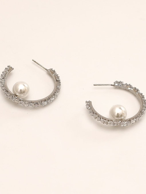 White K Brass Cubic Zirconia Geometric Vintage Hoop Trend Korean Fashion Earring