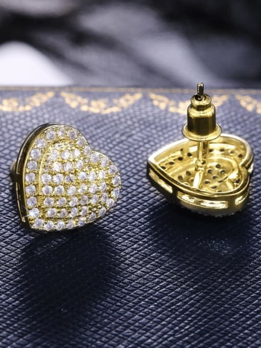 Gold ED00548 Brass Cubic Zirconia Heart Dainty Stud Earring