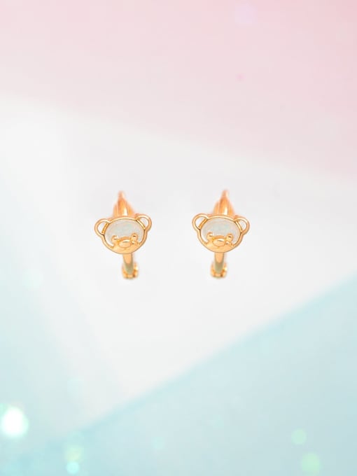 COLSW Brass Opal Bear Cute Huggie Earring 2
