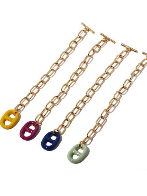 Five Color Bronze Enamel Geometric Vintage Link Bracelet 4