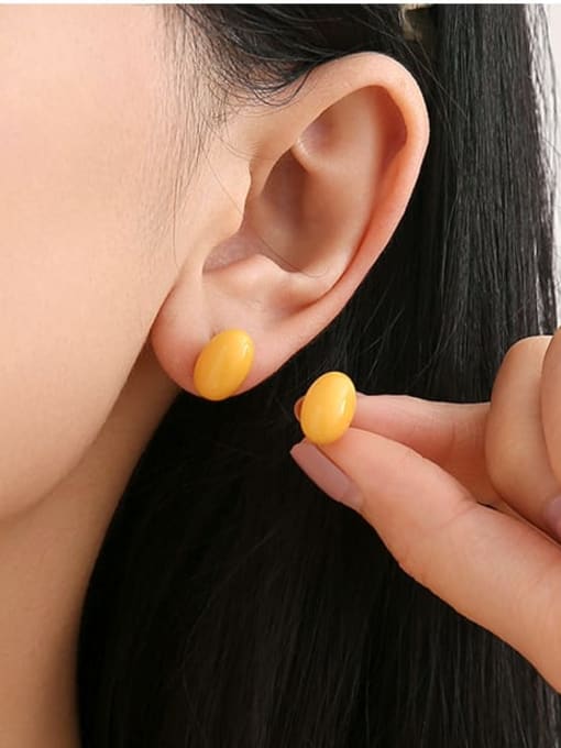 Five Color Brass Enamel Oval Minimalist Stud Earring 1