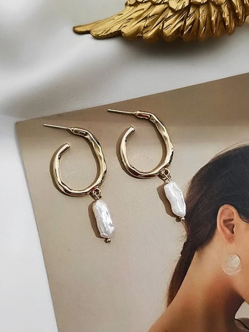 HYACINTH Copper Irregular Freshwater Pearl Geometric Minimalist Drop Trend Korean Fashion Earring 1